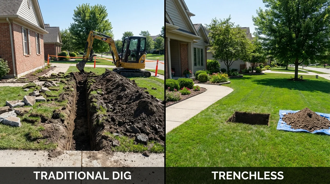 Trenchless sewer repair with minimal yard damage versus traditional excavation in Rolling Fork, MS